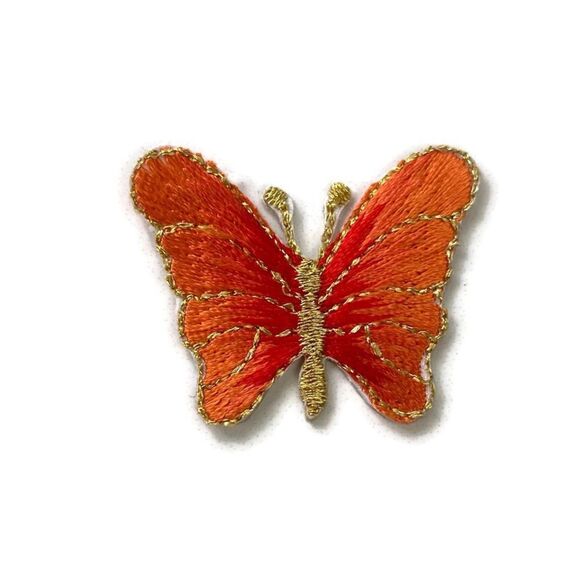 Small Orange Butterfly Embroidered Patch - Picture 1 of 3